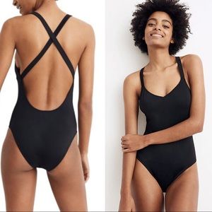 Madewell women’s second wave crisscross one piece swimsuit black XS